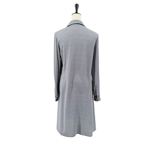 Tory Burch Christelle 100% Silk Navy & White Chain Print Long Sleeve Shirt Dress - Picture 3 of 11